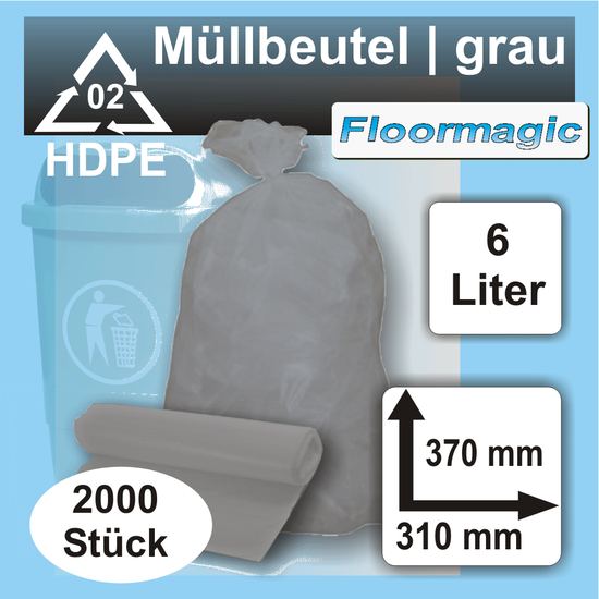 Mllbeutel 6 Liter I grau I HDPE I 2000 Stck I Floormagic