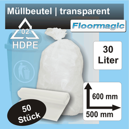 Mllbeutel HDPE 30l transparent 6my 500*600, 50 Stck I Floormagic