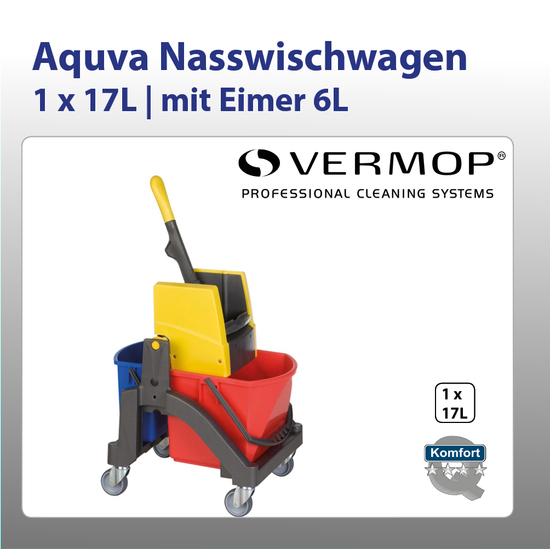 Aquva Nasswischwagen, 1 x 17 l mit Eimer 6l I Vermop