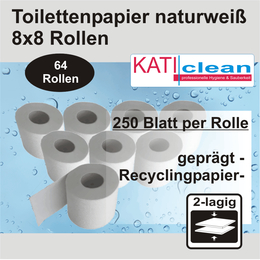 Toilettenpapier 2-lagig, naturwei 64 Rollen x 250 Blatt...