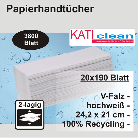 Papierhandtcher 24,2x21 cm V-Falz 2-lagig hochwei 3800 Blatt I katiclean