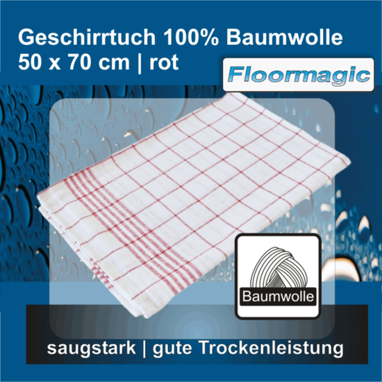 Geschirrtuch 100% Baumwolle 50x70cm in rot I Floormagic