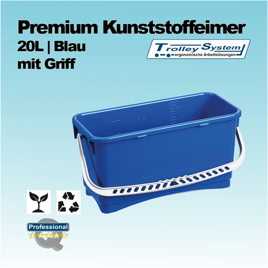 Premium Kunststoffeimer 20l in blau mit Griff I Trolley-System