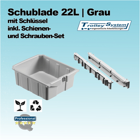 Schublade 22l mit Schlssel inklusive Schienen und Schrauben-Set I Trolley-System