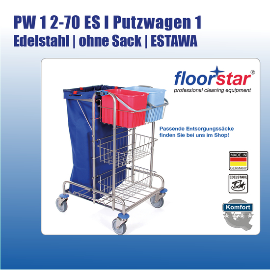 PW 1 2-70 ES I Putzwagen 1 - Edelstahl (ohne Sack) ESTAWA I Floorstar