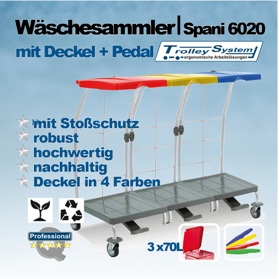 Wschesammler Premium Spani 6020, 3x70l I Trolley-System