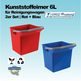 Kunststoffeimer 6l fr Reinigungswagen 2 Stck rot & blau I Trolley-System