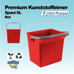 Premium Kunststoffeimer Spani 6l in rot I Trolley-System