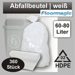 Abfallbeutel 60-80 Liter I wei I HDPE I 360 Stck I...