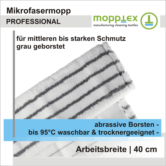 Mikrofasermopp PROFESSIONAL grau geborstet 40 cm I Mopptex