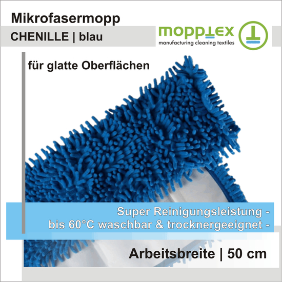 Mikrofasermopp CHENILLE blau 50 cm I Mopptex