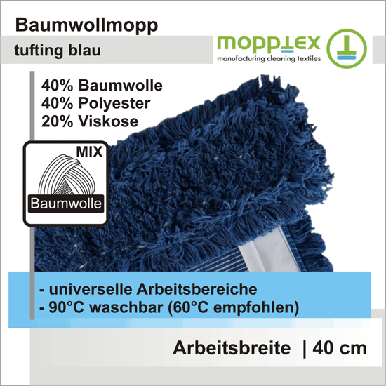Baumwollmopp tufting blau 40 cm I Mopptex