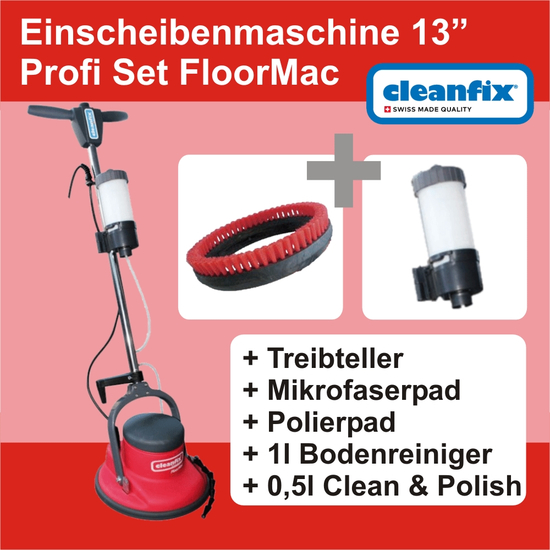 Profi Set FloorMac Einscheibenmaschine I 13 I inkl. Brstenkranz I Cleanfix