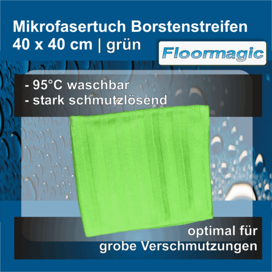Mikrofasertuch Borstenstreifen grün 40x40 cm I Floormagic