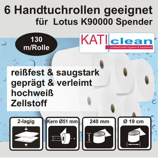 6 Handtuchrollen geeignet für Lotus K90000 Spender I KATIclean