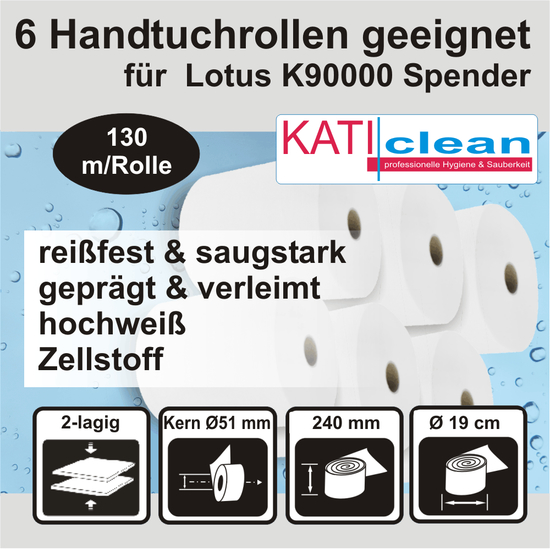 Katiclean 6 Handtuchrollen geeignet für Lotus K90000 Spender