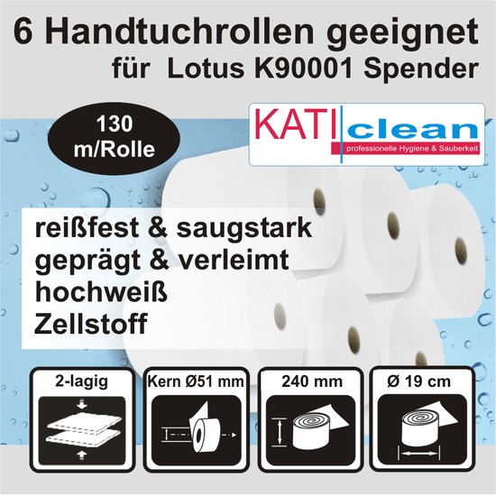 Katiclean 6 Handtuchrollen geeignet für Lotus K90001 Spender