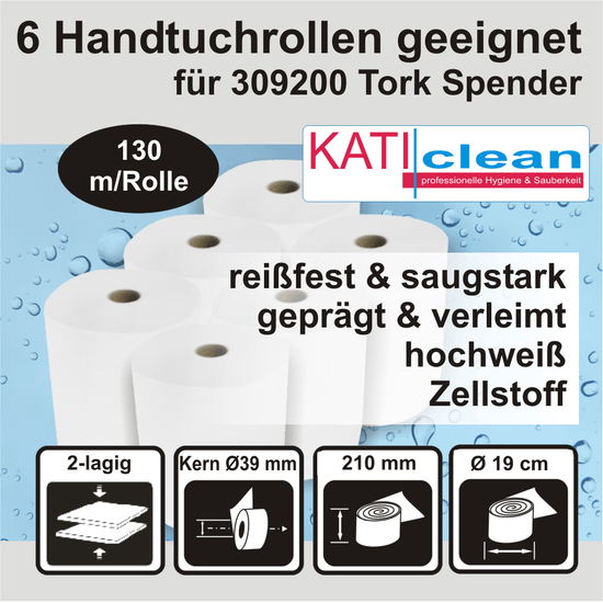 Katiclean 6 Handtuchrollen geeignet für Tork 309200 Spender