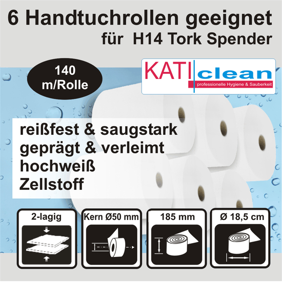 Katiclean 6 Handtuchrollen geeignet für Tork H14 Spender
