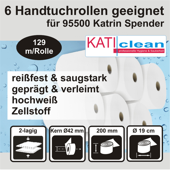 Katiclean 6 Handtuchrollen geeignet für Katrin 95500 Spender