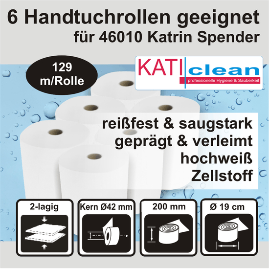 Katiclean 6 Handtuchrollen geeignet für Katrin 46010 Spender