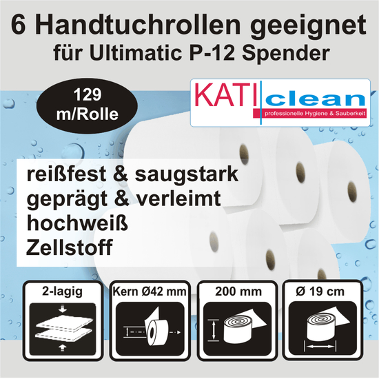 Katiclean 6 Handtuchrollen geeignet für Ultimatic P-12...