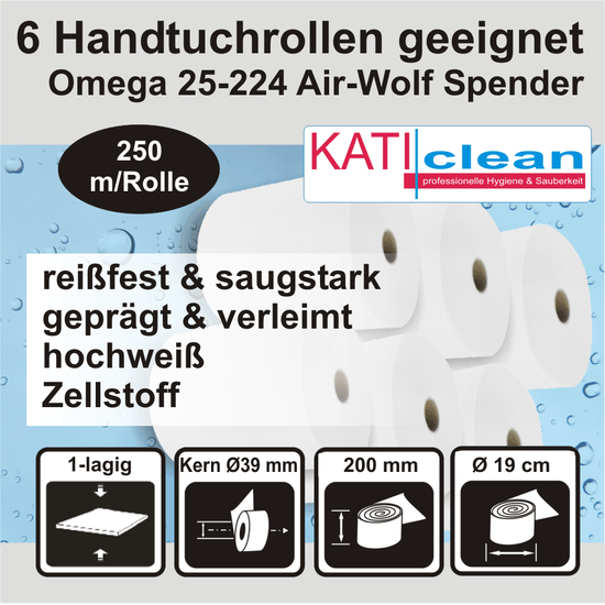 6 Handtuchrollen geeignet fr Omega 25-224 Air-Wolf Spender I KATIclean