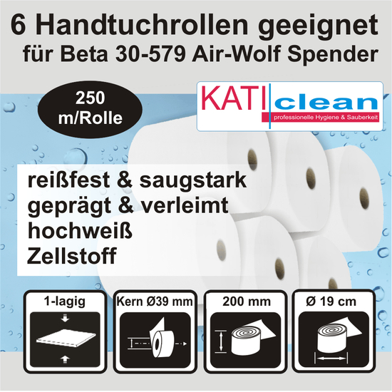 6 Handtuchrollen geeignet fr Beta 30-579 Air-Wolf Spender I KATIclean