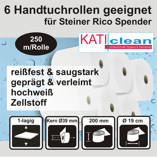 Katiclean 6 Handtuchrollen geeignet für Steiner Rico Spender