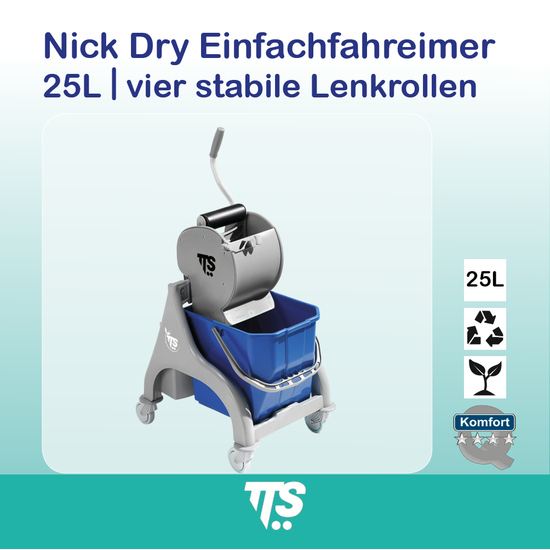 25l Nick Dry Einfachfahreimer I vier stabile Lenkrollen I 00066047 I TTS