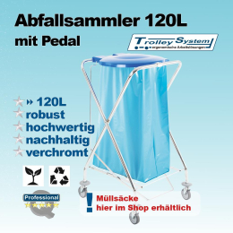 Abfallsammler 120 l mit Pedal Trolley-System