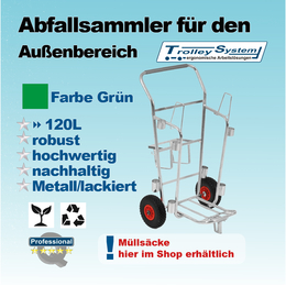 Abfallsammler fr den Auenbereich I grn I Trolley-System