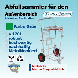 Abfallsammler mit Sackhalter I grn I Trolley-System