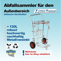 Abfallsammler mit Sackhalter I grau I Trolley-System