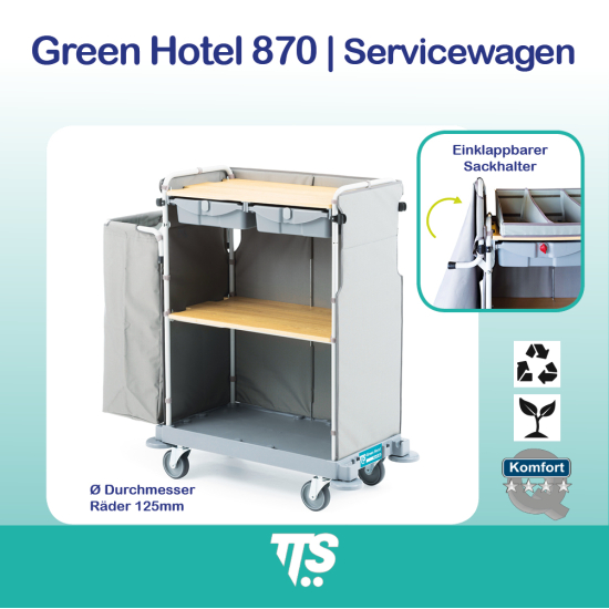 Green Hotel 870 TTS Hotelwagen mit 2 Schubladen & Ø 125 mm Rädern – Profi Housekeeping Wagen