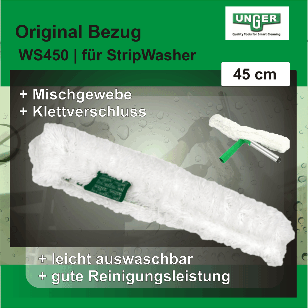 Unger NC450 StripWasher Micro Strip Pac, Copertura Per Spazzola Lavavetri Da 45 Cm, In Microfibra Ad Alto Assorbimento, Potere Detergente Extra