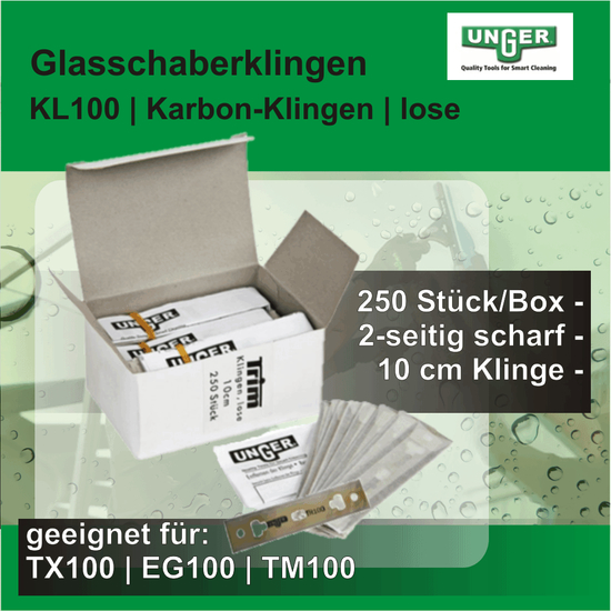 Glasschaberklingen Karbon lose 10cm 250 Stck I KL100 I Unger