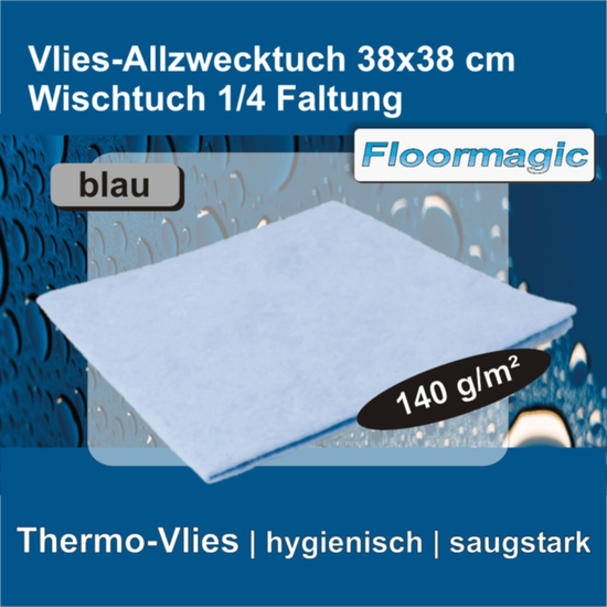 Vlies-Allzwecktuch blau Wischtuch 38 x 38 cm, 1/4 Faltung I Floormagic