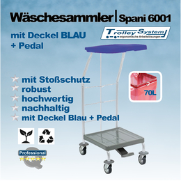 Wäschesammler Spani 6001 I blauer Deckel I Trolley-System