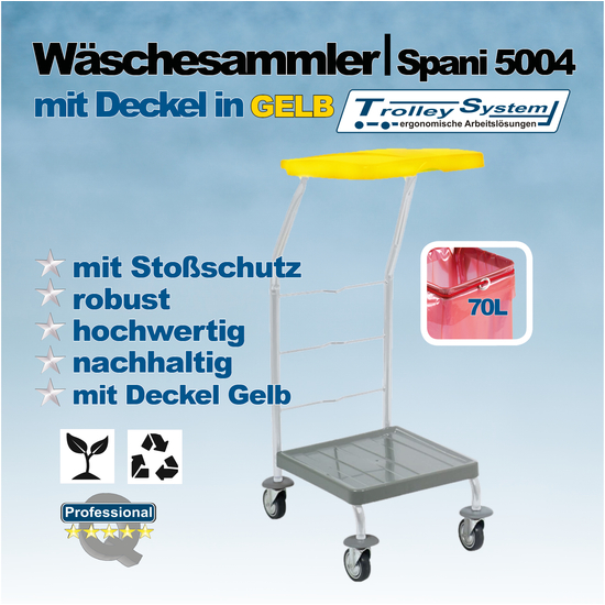 Wschesammler Spani 5004 mit gelbem Deckel I 70l I Trolley-System