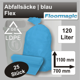 Abfallsäcke 120Ltr. blau(80my) LDPE 700x1100mm...