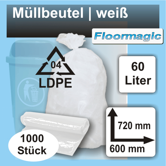 Müllbeutel 60 Liter weiß 1000 Stück