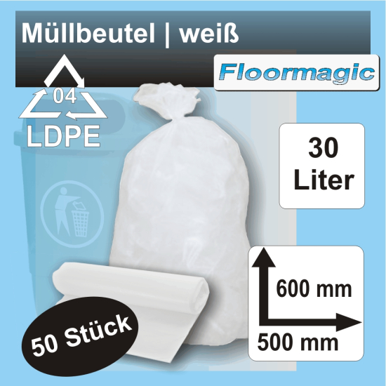 Müllbeutel 30 l 16my weiß 500 x 600 mm 50 Stück