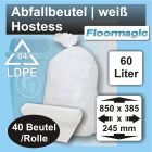Abfallbeutel LDPE 60 l Hostess weiß 385 x 245 x 850, 40 Sack pro Rolle