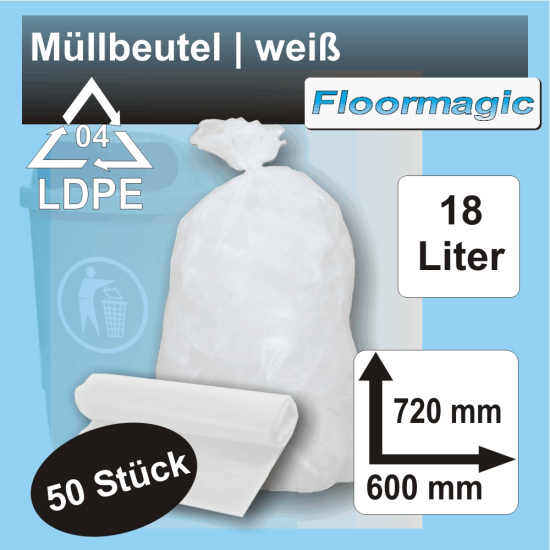 Müllbeutel 18 l 16my weiß 600 x 720 mm 50 Stück