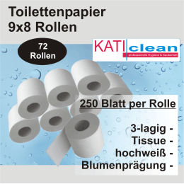 Toilettenpapier 3-lagig 72 Rollen &ndash; 250 Blatt...