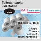 Toilettenpapier 3-lagig 72 Rollen - 250 Blatt Zellstoff Großpackung