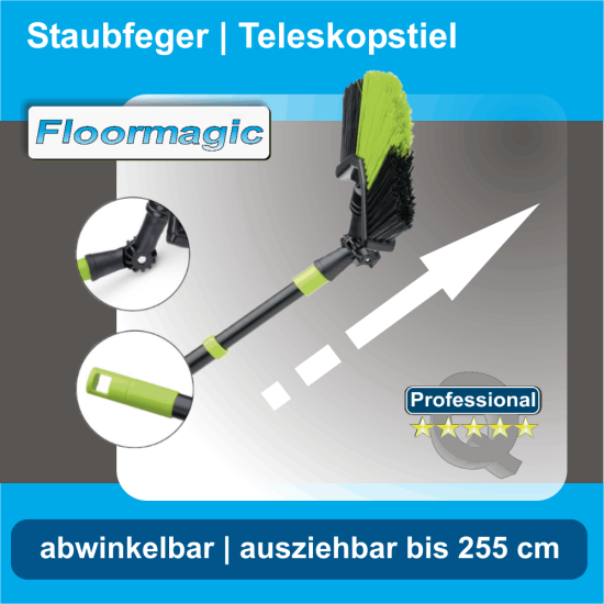 Staubfeger abwinkelbar, mit Teleskopstiel, ausziehbar auf 255 cm