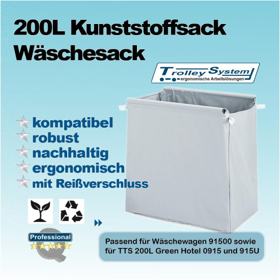 200 l grauer Sack für Wäschewagen 91500 Trolley-System