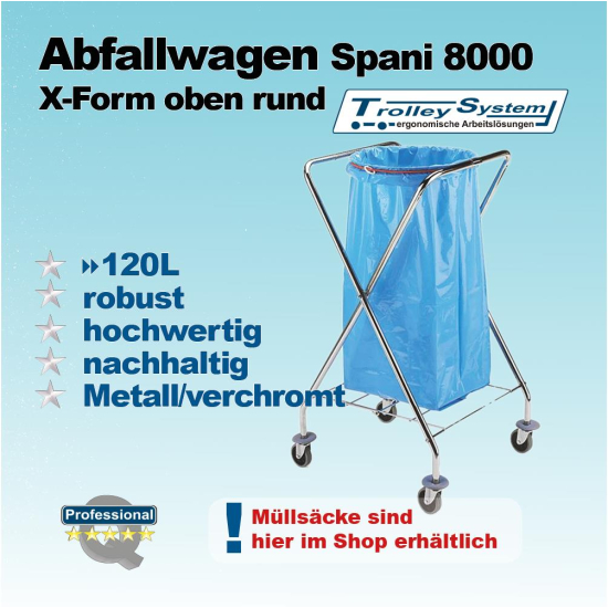 Abfallwagen X Form oben rund 120 l Spani 8000 Trolley-System